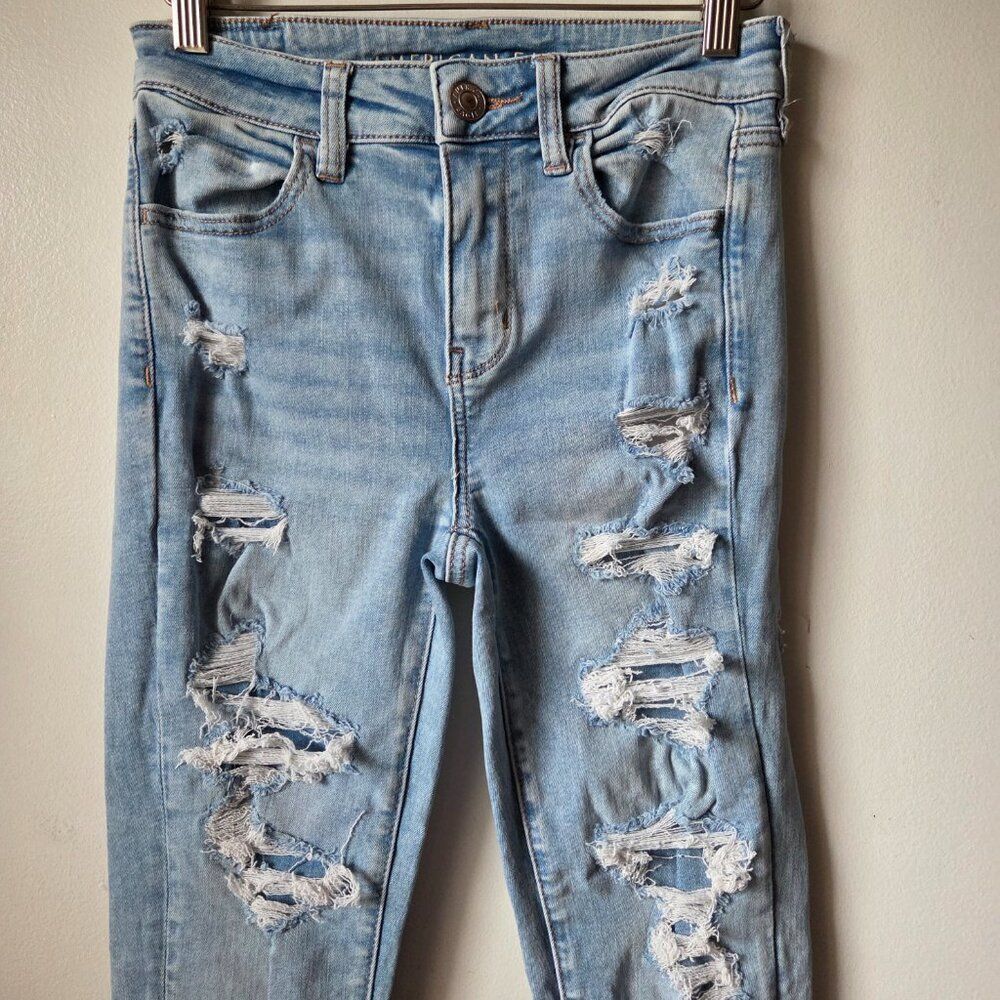 EUC AMERICAN EAGLE OUTFITTERS NEXT LEVEL STRETCH HI RISE JEGGING RIPPED SIZE 4 R - Picture 3 of 16